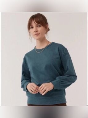 Pact Keyhole Cut Out Crew Neck Sweatshirt Organic Cotton size Medium Teal